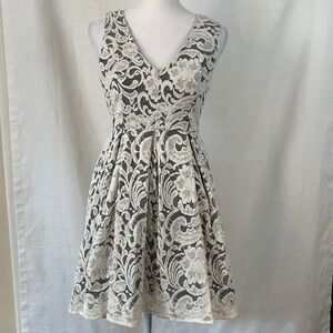 Monteau White Lace Overlay Fit and Flare Dress